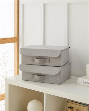 2li Gri Balıksırtı Kapaklı Kutu Set 30 x 23 x 11 cm