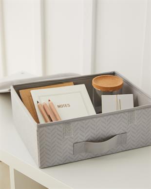 2li Gri Balıksırtı Kapaklı Kutu Set 30 x 23 x 11 cm
