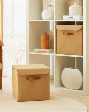 2li Jüt Kapaklı Kutu Set 30x30x30 cm