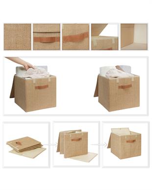 2li Jüt Kapaklı Kutu Set 30x30x30 cm