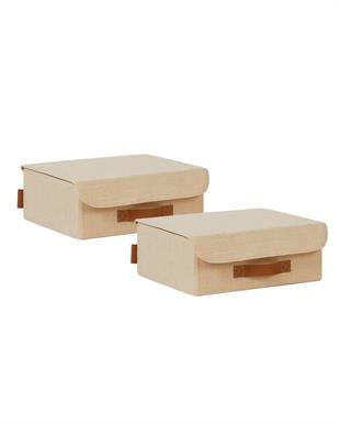 2li Jüt Keten Kumaş Kapaklı Kutu Set 30 x 23 x 11 cm