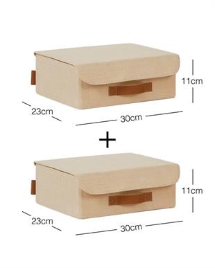 2li Jüt Keten Kumaş Kapaklı Kutu Set 30 x 23 x 11 cm