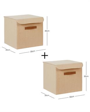 2li Jüt Keten Kumaş Kutu Set 30 x 30 x 30 cm