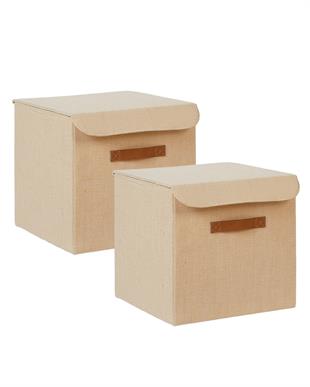 2li Jüt Keten Kumaş Kutu Set 30 x 30 x 30 cm