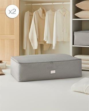2li Mega Boy Gri Balıksırtı Baza Altı Hurç Set 74 x 46 x 22 cm