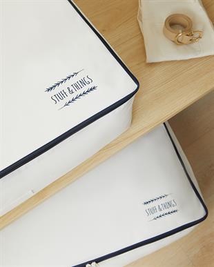 2li Mega Boy Lacivert Fermuarlı Beyaz Renk Stuff & Things Baza Altı Hurç Set 74 x 46 x 22 cm