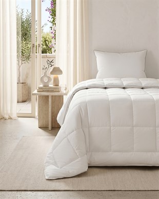 Pamuk Saten Biyeli Mikrojel Tek Kişilik Yastık Yorgan Seti 1 Adet 155 x 215 / 1 Adet 50 x 70 cm