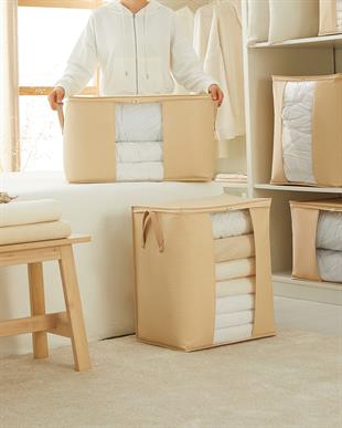 2li Pvc Pencereli Bej Balıksırtı Hurç Set 1 Adet 45 x 30 x 50 / 1 Adet 60 x 43 x 35 cm 