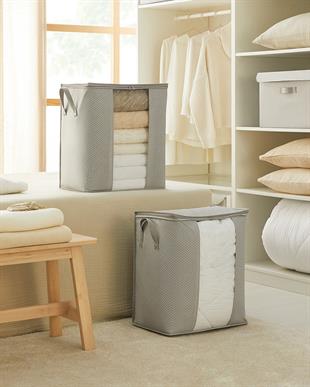 2li Pvc Pencereli Gri Balıksırtı Hurç Set 45 x 30 x 50 cm