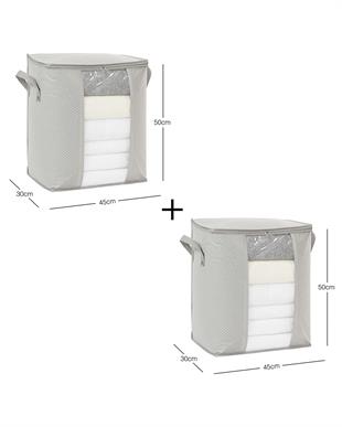 2li Pvc Pencereli Gri Balıksırtı Hurç Set 45 x 30 x 50 cm