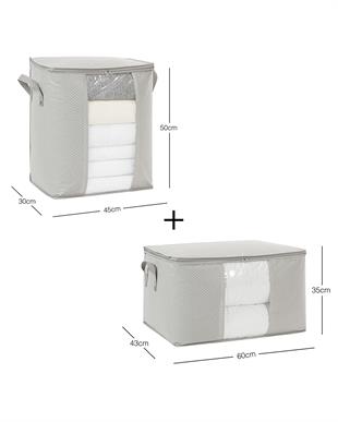 2li Pvc Pencereli Gri Balıksırtı Hurç Set 1 Adet 45 x 30 x 50 / 1 Adet 60 x 43 x 35 cm