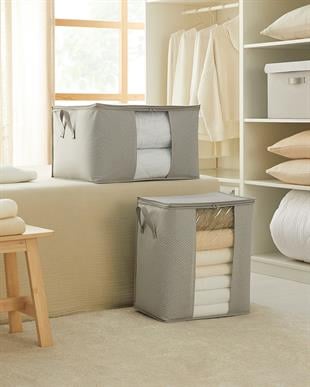 2li Pvc Pencereli Gri Balıksırtı Hurç Set 1 Adet 45 x 30 x 50 / 1 Adet 60 x 43 x 35 cm