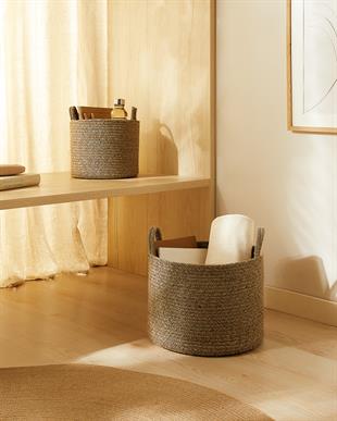 2li Siyah Kırçıllı Jüt Halat Sepet Set 26 x 22 / 35 x 27 cm