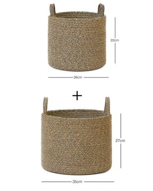 2li Siyah Kırçıllı Jüt Halat Sepet Set 26 x 22 / 35 x 27 cm