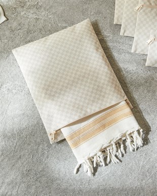 2li Su Geçirmez Pvc Astarlı Bej Dama Desen Islak Kuru Çantası 28 x 30 / 30 x 36 cm
