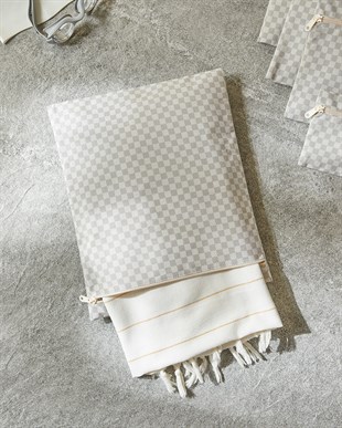 2li Su Geçirmez Pvc Astarlı Gri Dama Desen Islak Kuru Çantası 28 x 30 / 30 x 36 cm