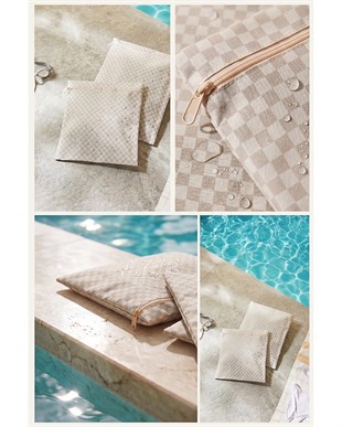 2li Su Geçirmez Pvc Astarlı Gri Dama Desen Islak Kuru Çantası 28 x 30 / 30 x 36 cm