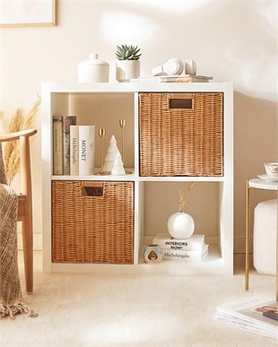 2li Yıkanabilir Bej PP Rattan Sepet Set 33 x 33 x 33 cm