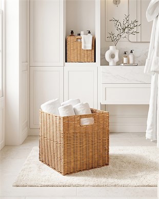 2li Yıkanabilir Bej PP Rattan Sepet Set 33 x 33 x 33 cm