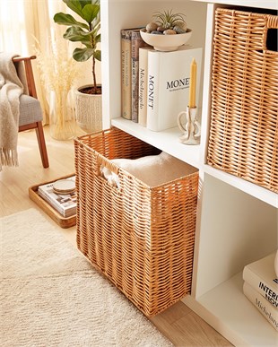 2li Yıkanabilir Bej PP Rattan Sepet Set 33 x 33 x 33 cm