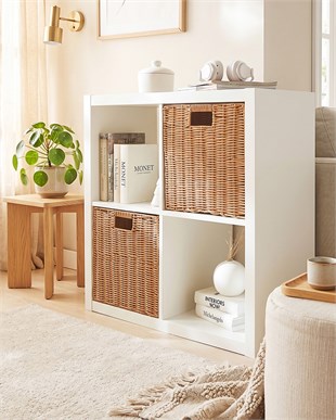 2li Yıkanabilir Bej PP Rattan Sepet Set 33 x 33 x 33 cm