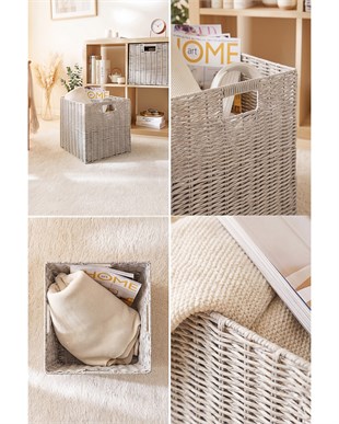 2li Yıkanabilir Gri PP Rattan Sepet Set 33 x 33 x 33 cm