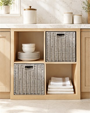 2li Yıkanabilir Gri PP Rattan Sepet Set 33 x 33 x 33 cm