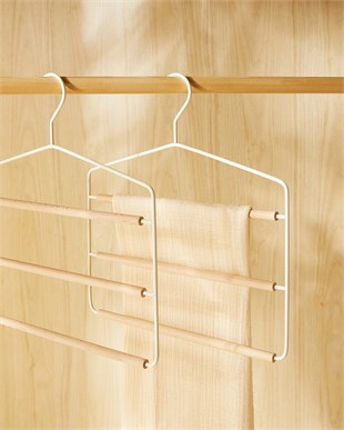 3lü 3 Katlı Ahşap Destekli Mat Beyaz Renk Metal Giysi Askısı 32 x 36.5 x 0.47 cm