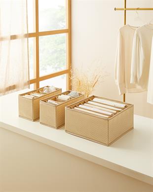 3lü 6 Bölmeli Bej Balıksırtı Çekmece İçi Düzenleyici Kutu Set