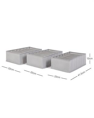 3lü 7 Bölmeli Gri Balıksırtı Çekmece Düzenleyici Set
