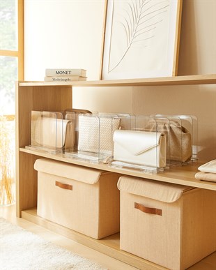 3lü Ayarlanabilir 4 Bölmeli Şeffaf Raf Düzenleyici Set 36 x 24 x 21 cm