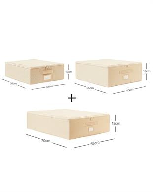 3lü Bej Balıksırtı Destekli Hurç Set 31 x 38 x 12 + 45 x 55 x 18 + 55 x 70 x 18 cm