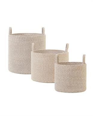 3lü Bej Kırçıllı Pamuklu Halat Sepet Set 26 x 22 / 35 x 27 / 40 x 40 cm