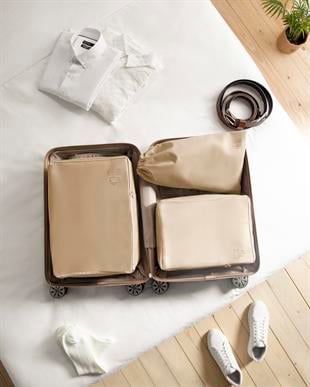 3lü Bej Renk Bavul İçi Düzenleyici Set