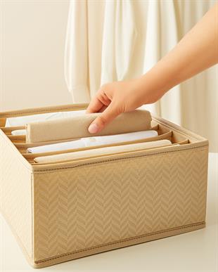 3lü Bölmeli Bej Balıksırtı Çekmece İçi Düzenleyici Kutu Set