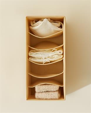 3lü Bölmeli Bej Balıksırtı Çekmece İçi Düzenleyici Kutu Set 13 x 28 x 13 cm