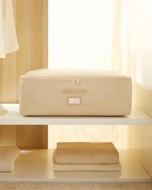 3lü Büyük Boy Bej Balıksırtı Baza Altı Hurç Set 62 x 46 x 22 cm