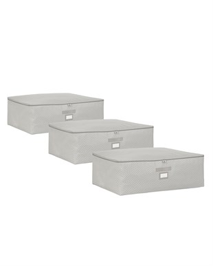 3lü Büyük Boy Gri Balıksırtı Baza Altı Hurç Set 62 x 46 x 22 cm