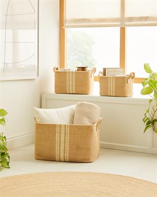 3lü Çizgili Jüt Sepet Set