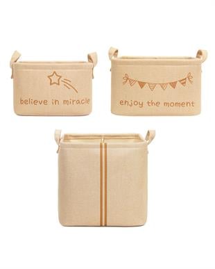 3lü Çocuk Odası Jüt Keten Kumaş Sepet Set 1 Adet 24 x 17 x 14 / 1 Adet 30 x 21 x 18 / 1 Adet 30 x 30 x 30 cm