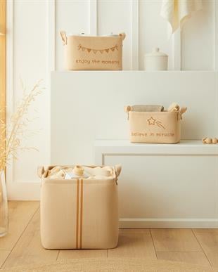 3lü Çocuk Odası Jüt Keten Kumaş Sepet Set 1 Adet 24 x 17 x 14 / 1 Adet 30 x 21 x 18 / 1 Adet 30 x 30 x 30 cm