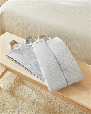 3lü Gri Balıksırtı Ayakkabı Düzenleyici Taşıma Çantası Seti 22 x 40 x 9 cm