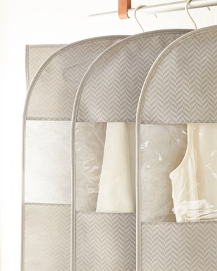 3lü Gri Balıksırtı Elbise Kılıfı Set 60 x 135 cm