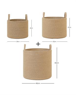 3lü Jüt Halat Sepet Set 26 x 22 / 35 x 27 / 40 x 40 cm