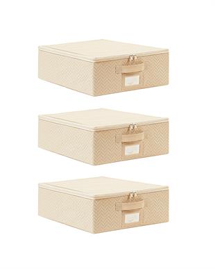 3lü Küçük Boy Bej Balıksırtı Destekli Hurç Set 31 x 38 x 12 cm