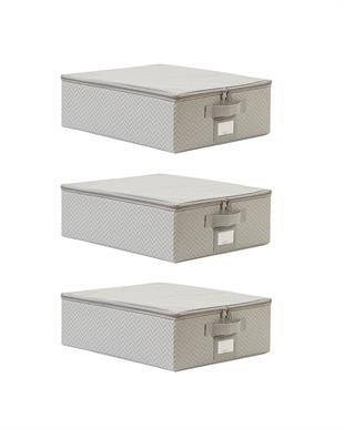 3lü Küçük Boy Gri Balıksırtı Destekli Hurç Set 31 x 38 x 12 cm