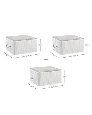 3lü Küçük Boy Gri Çizgili Stuff & Things Hurç Set 30 x 22 x 18 cm