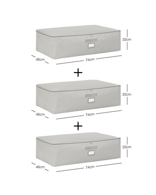 3lü Mega Boy Gri Balıksırtı Baza Altı Hurç Set 74 x 46 x 22 cm