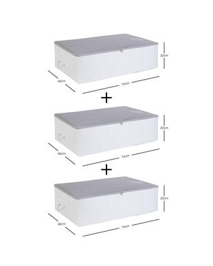 3lü Mega Boy Gri Renk Stuff & Things Baza Altı Hurç Set 74 x 46 x 22 cm