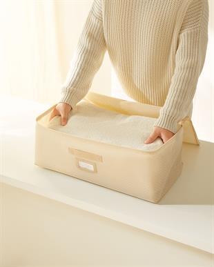 3lü Orta Boy Bej Balıksırtı Hurç Set 52 x 28 x 21 cm